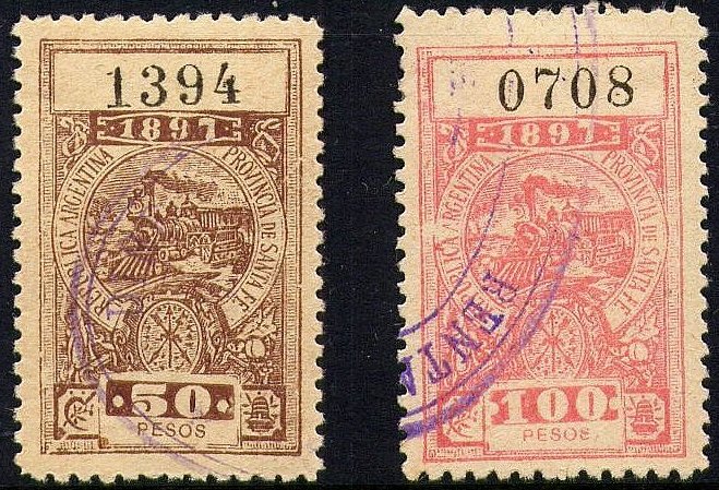Argentina Santa-Fé Documents Tax steam train Revenue Stamps 1897
